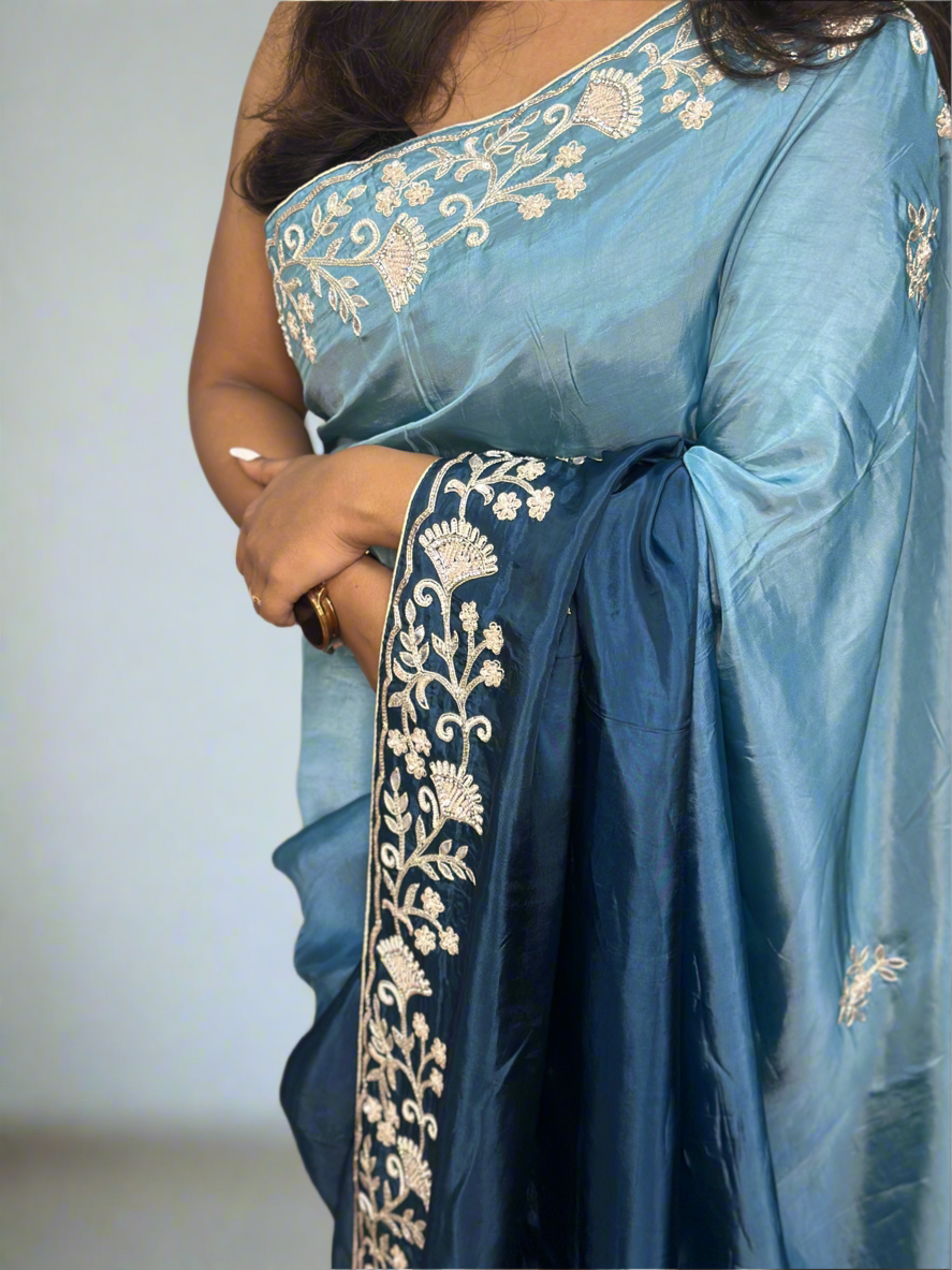 Ocean Blue Party Wear Saree