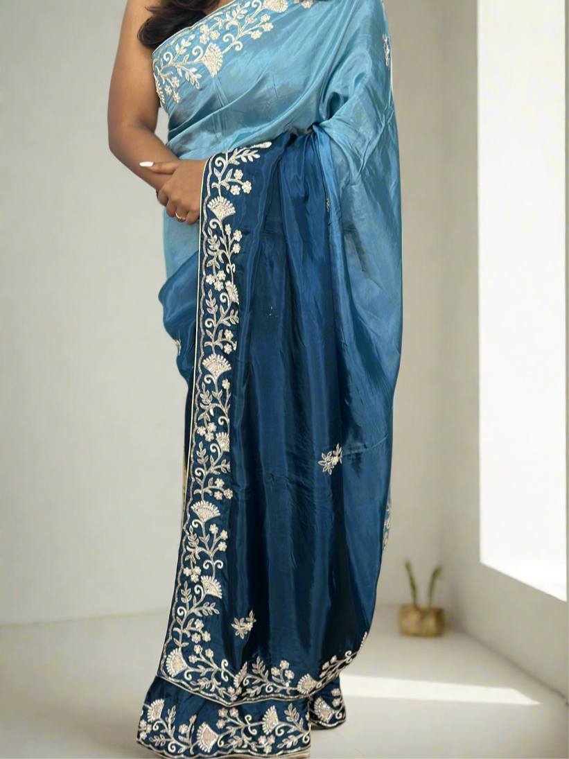 Ocean Blue Party Wear Saree
